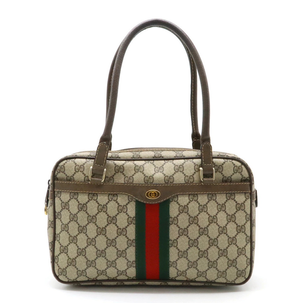 Gucci GG Plus Sherry Tote Bag Handbag Boston Beige Cream Mocha Brown